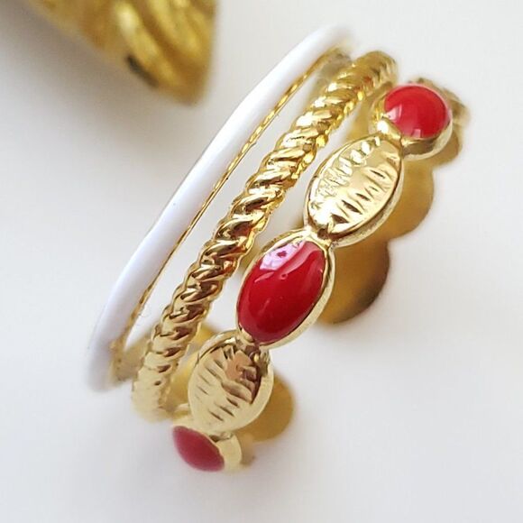 New! FP Red White Gold Cuff Ring - Picture 1 of 10